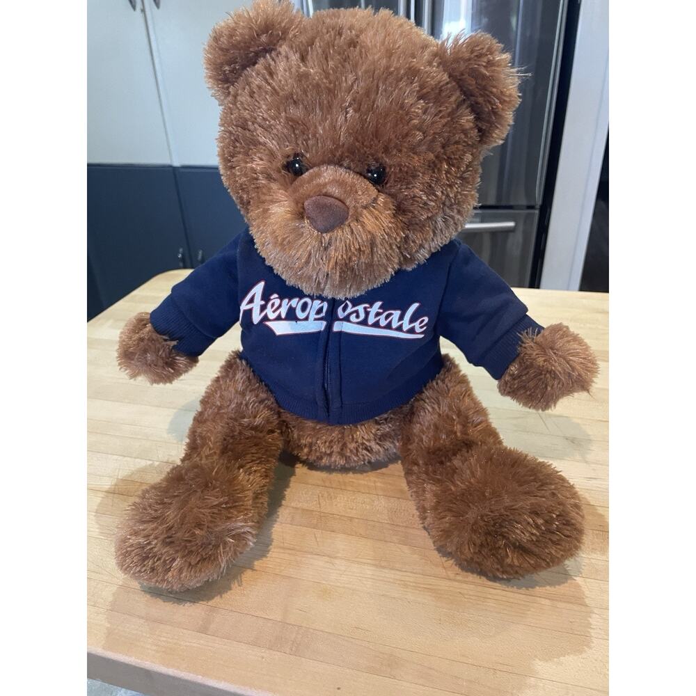 Aeropostale BROWN TEDDY BEAR WEARING Blue ZIP UP HOODIE Stuffed Animal PLUSH Y2K